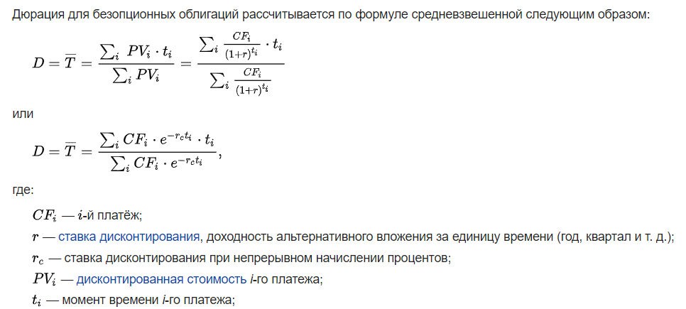 Формула дюрации облигации