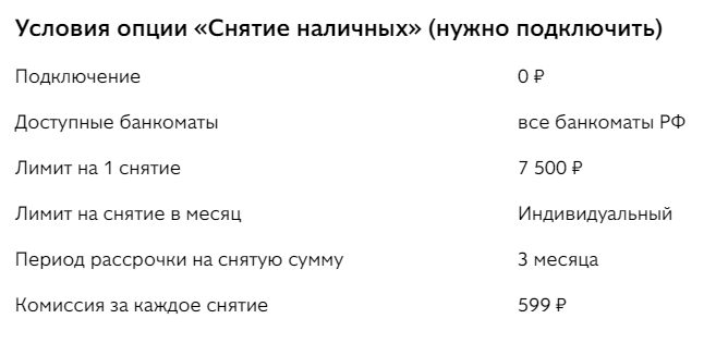 Опция Снятие наличных по карте Совесть